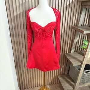🔥 House of CB Jemica Red Lace Long Sleeve Mini Dress – Size S
